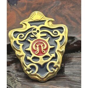 Vtg Anchor Crest Brooch Pin Signed Ginnie Johanson Gold Tone Nautical *Rare